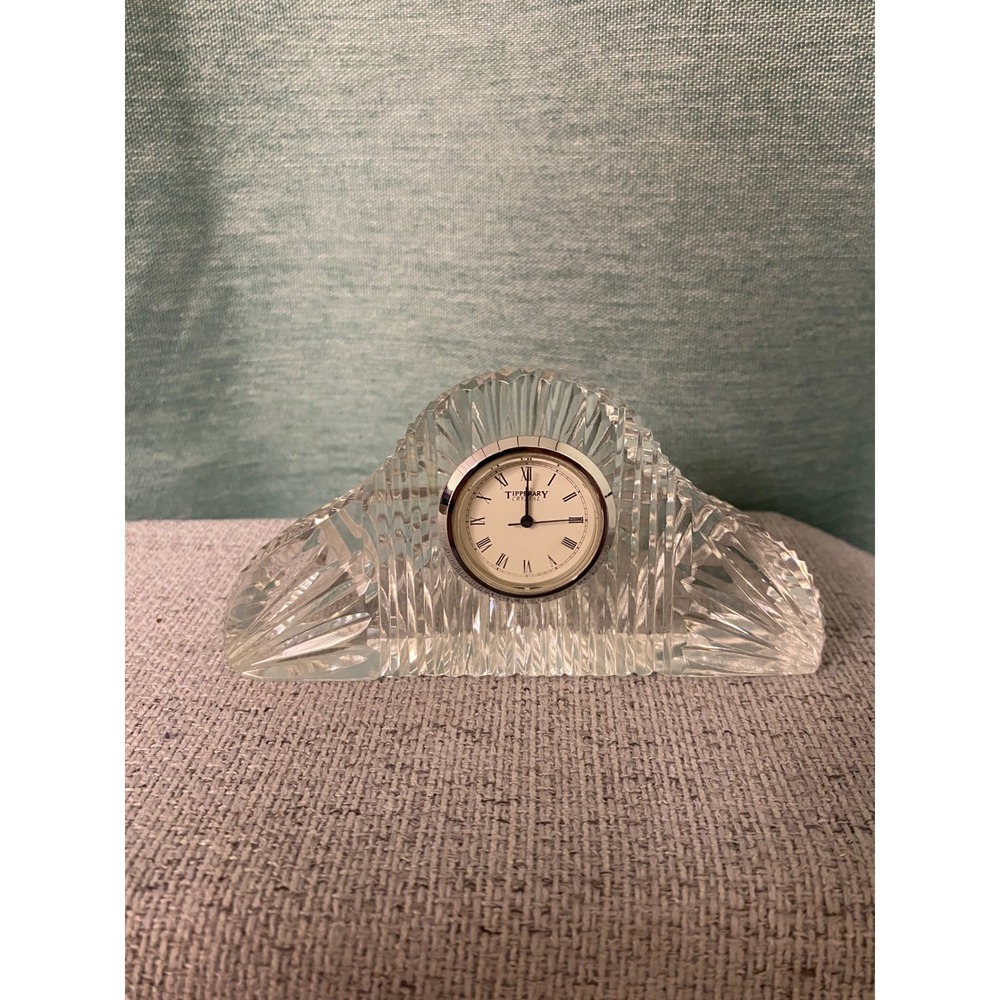 Tipperary Crystal Arched Desk Clock Roman Numerals Clear Analog
